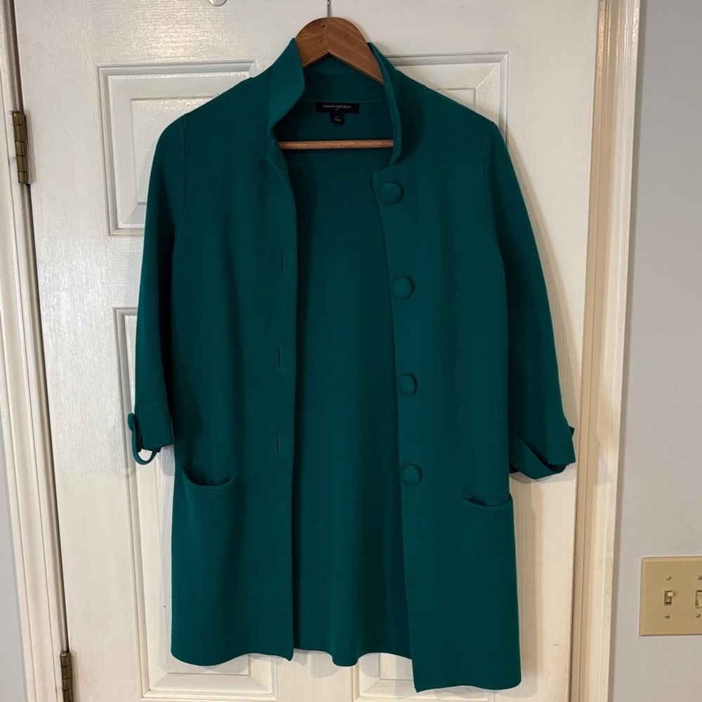 Banana Republic Teal Three-Quarter Sleeve Pea Coat